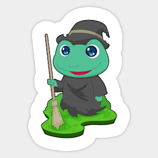 Frog Witch Broom Sticker